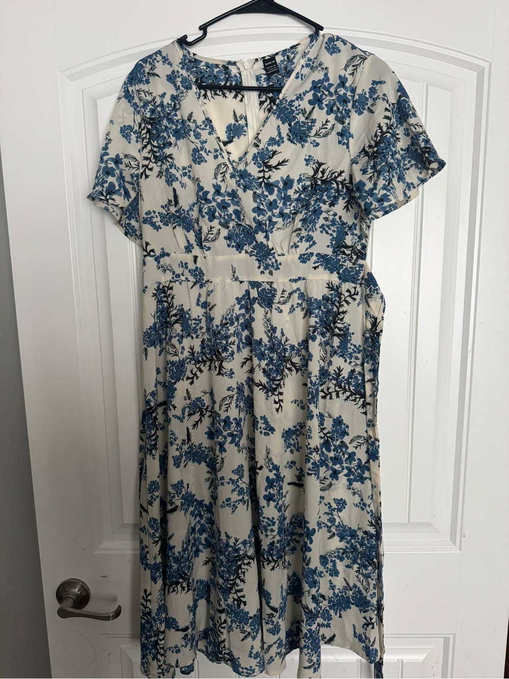 SHEIN Cream Midi Dress with Blue Floral Print